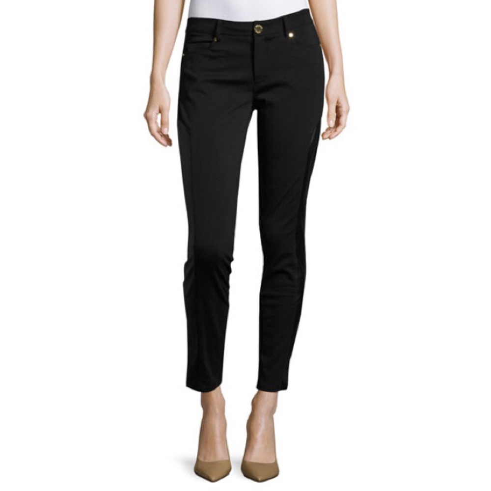 Michael Kors Faux-Leather Panel Moto Skinny Pants